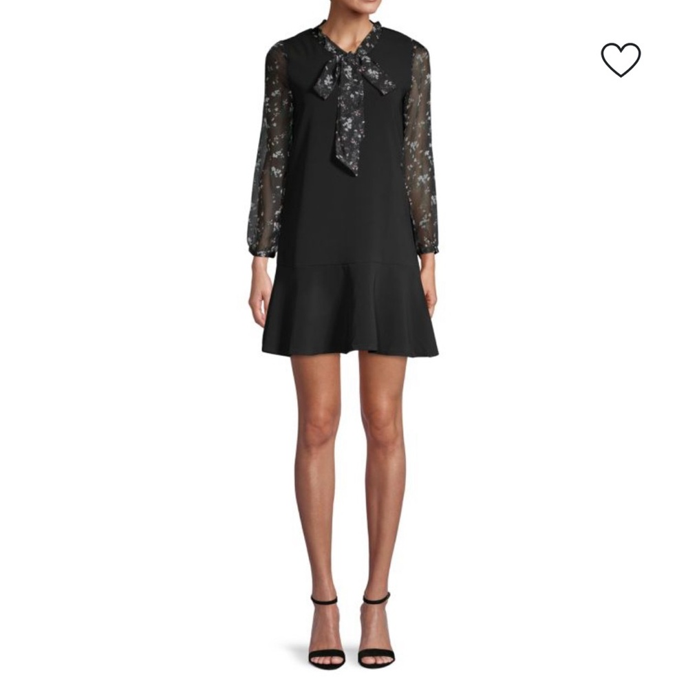 Avantlook Floral Sleeve Self Tie Elegant Black Dress size Medium